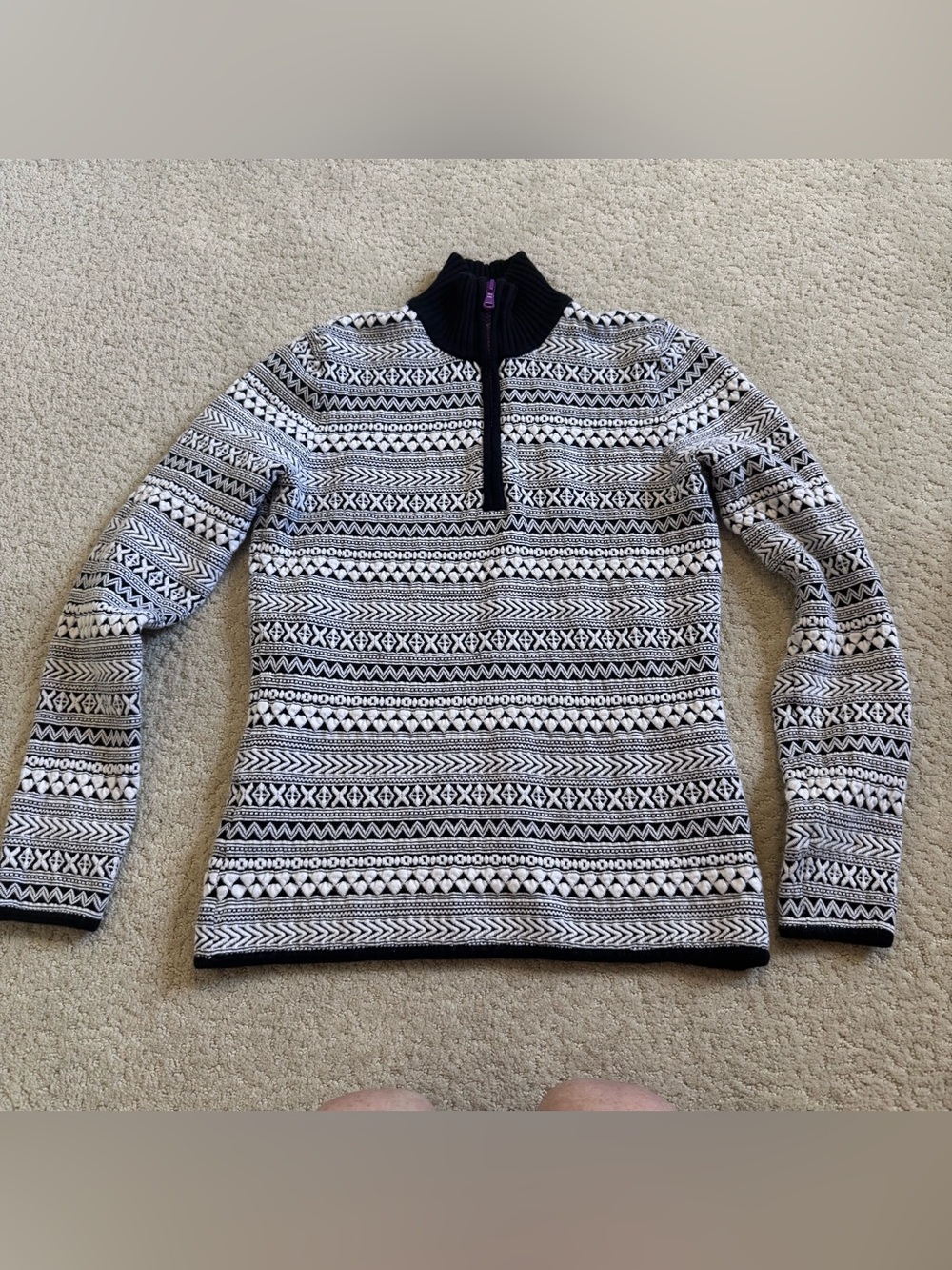 Title Nine Womens Merino Wool Blend Quarter Zip Pullover Sweater Black White M